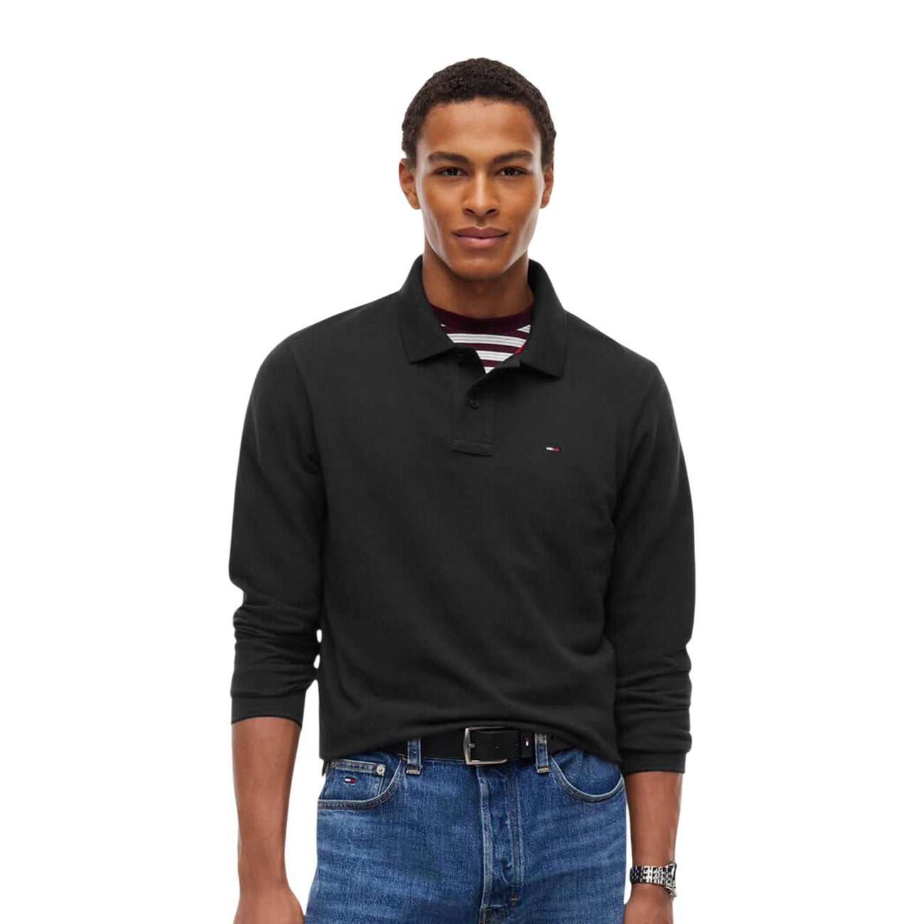 Men's black long-sleeved polo shirt Tommy Hilfiger Jeans