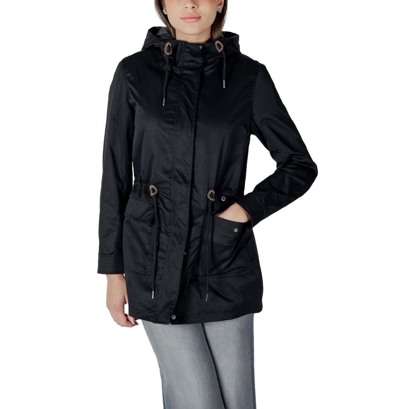 Only women's zip-up jacket with snap fasteners - Black