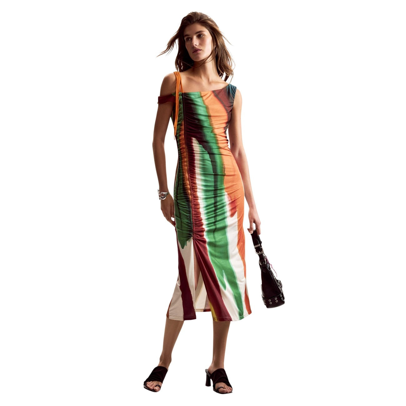 Robe femme Desigual rayée stretch – Marron