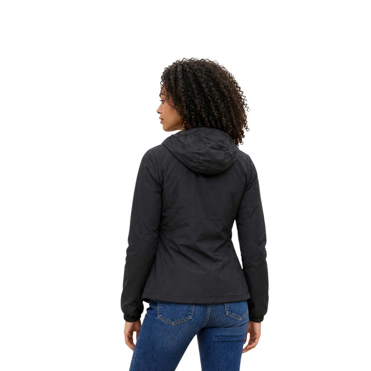 Women's K-Way Hooded Jacket with Front Pockets – Black
