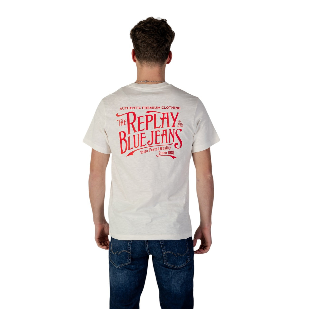 Men's Replay Printed 100% Cotton T-Shirt – Beige