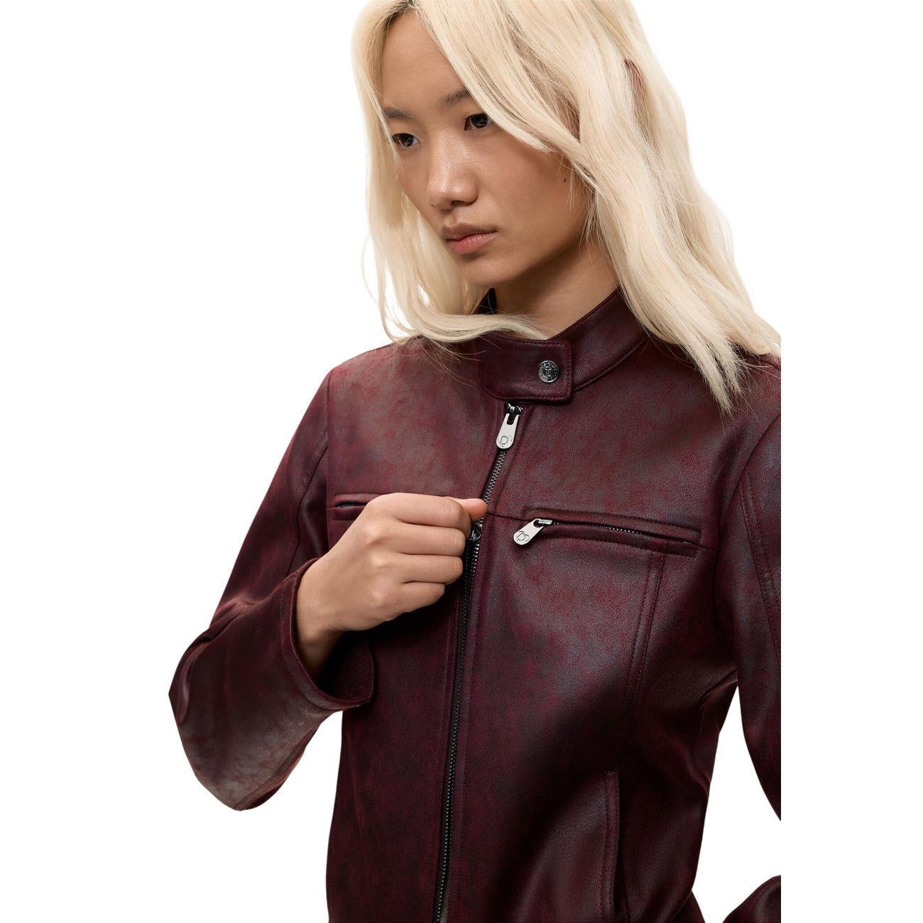 Veste Biker Desigual Femme – Bordeaux/Marron/Noir