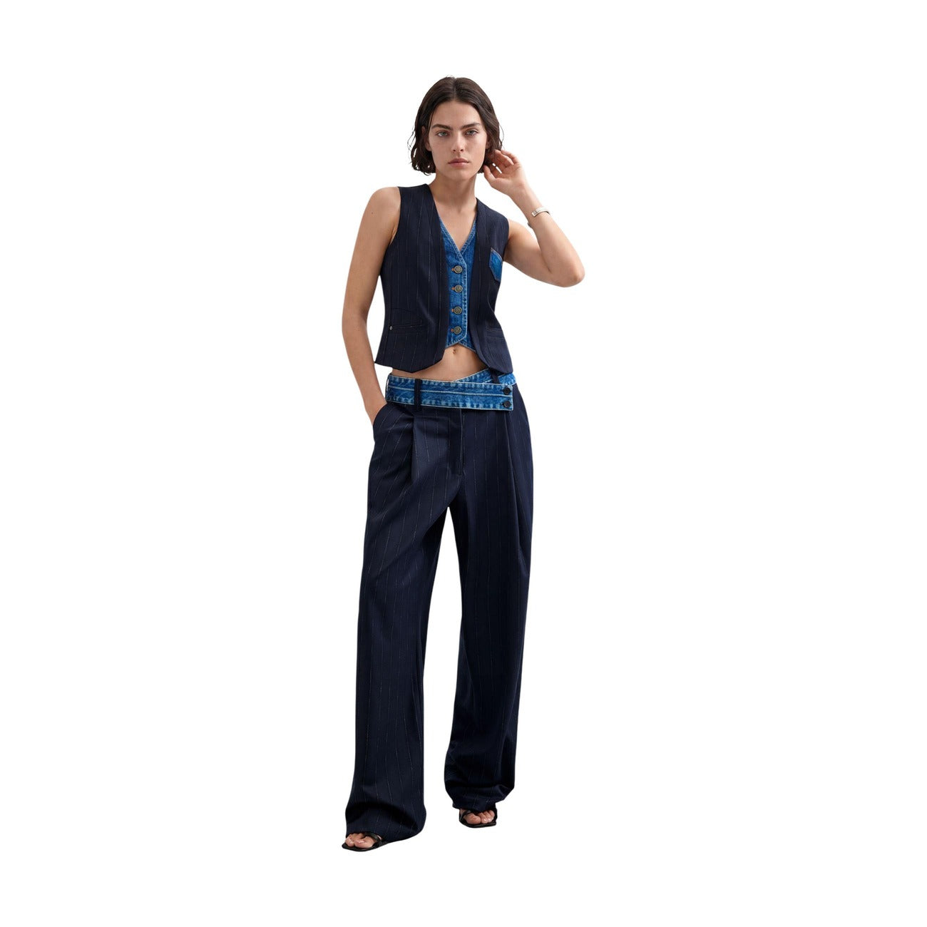 Desigual Women's Fine Striped Trousers – Black