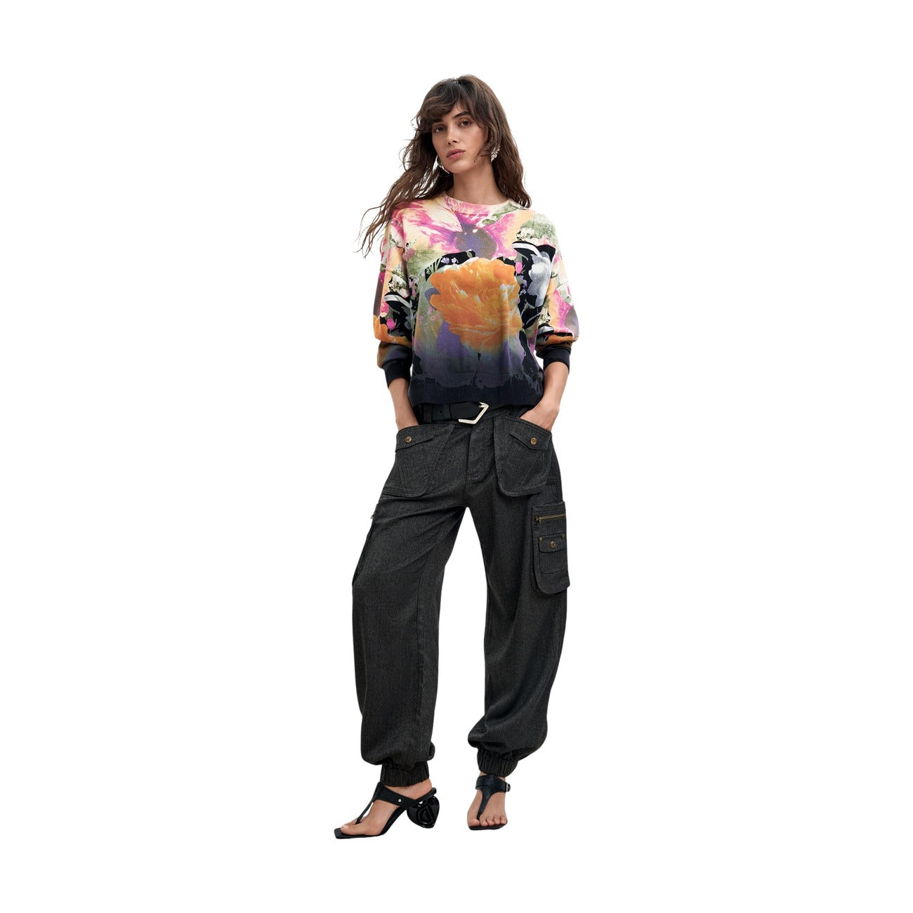 Women's Desigual floral sweater with cashmere – Black