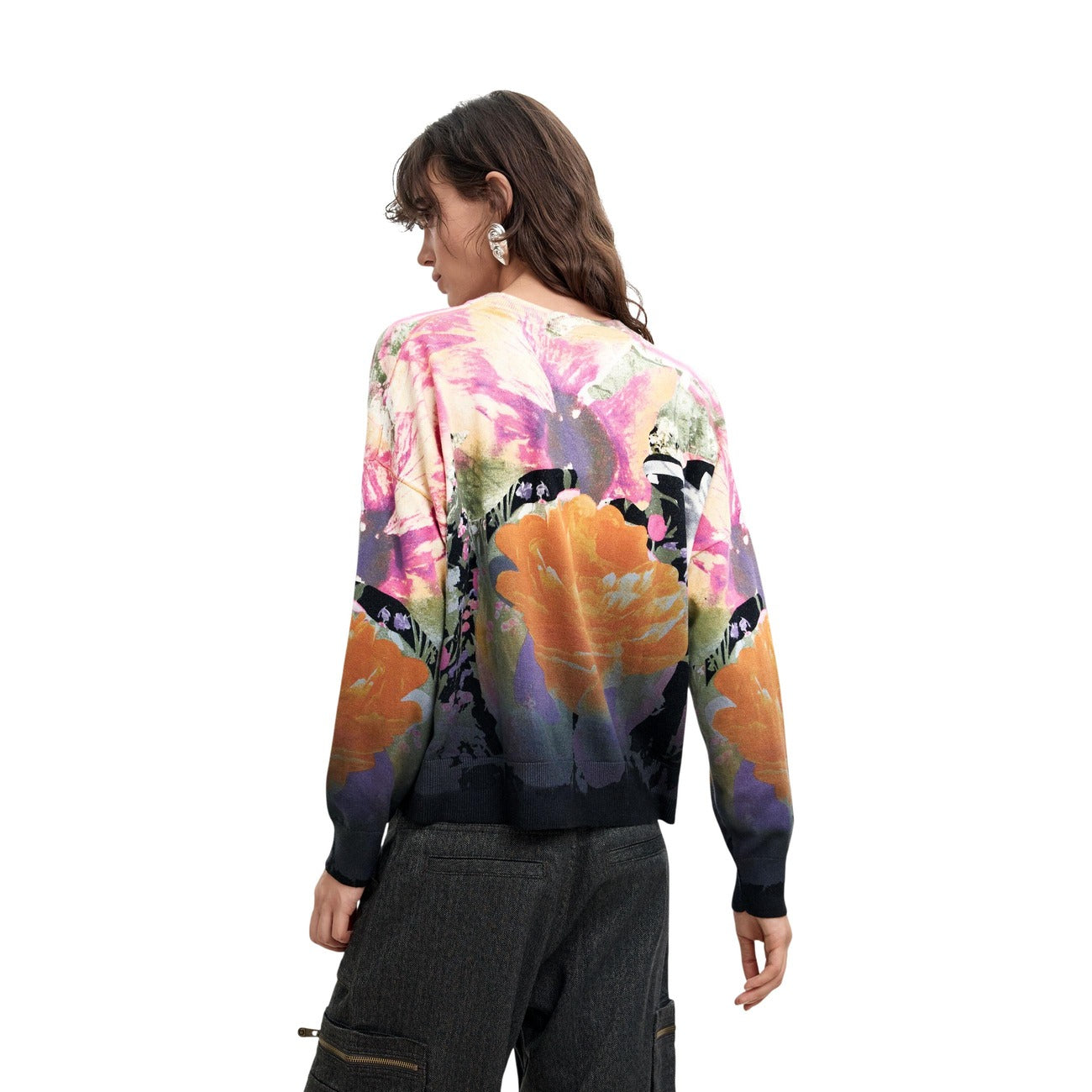 Women's Desigual floral sweater with cashmere – Black