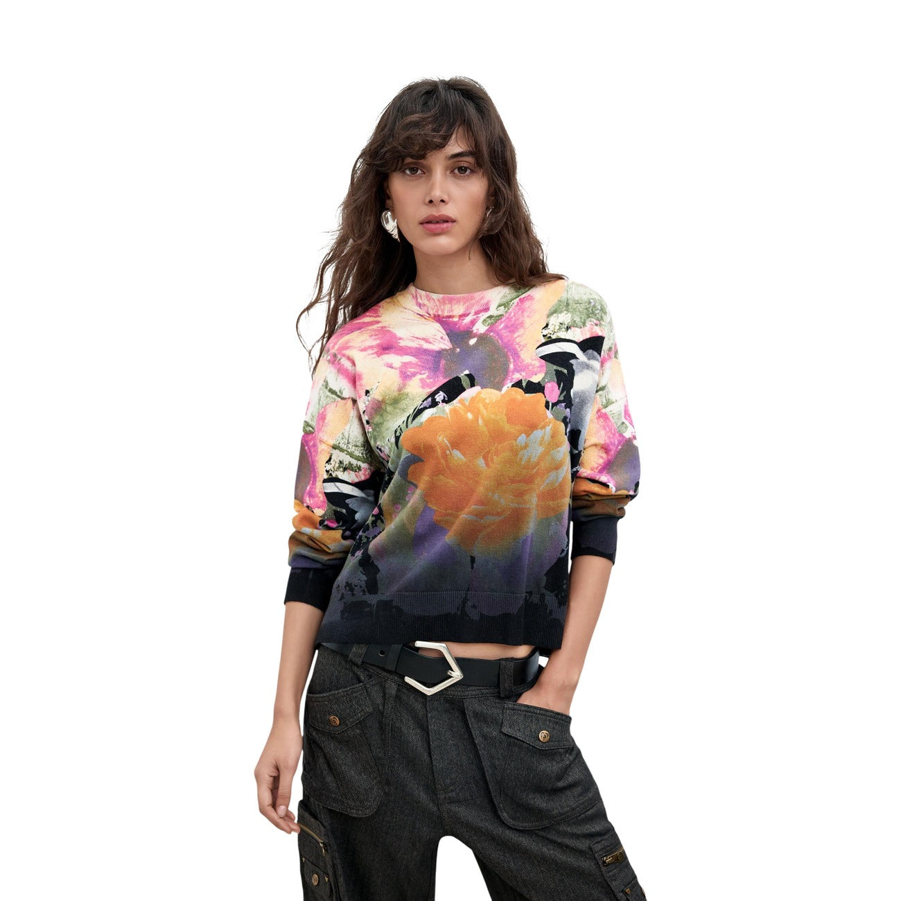 Women's Desigual floral sweater with cashmere – Black