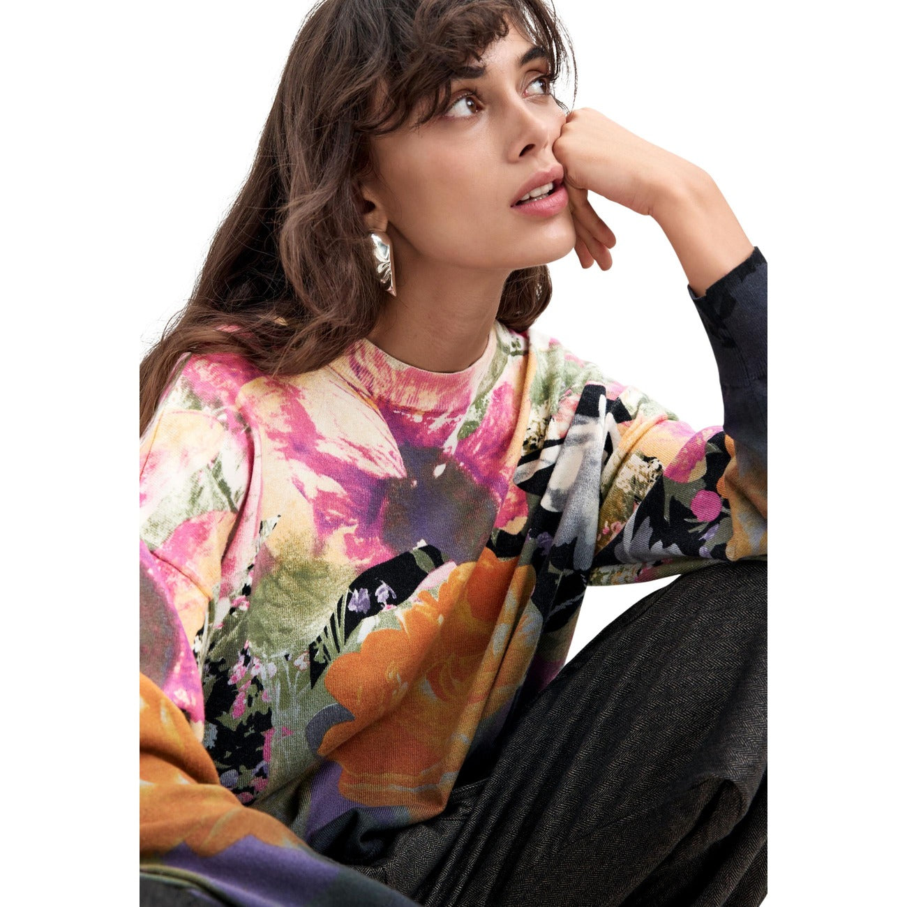 Women's Desigual floral sweater with cashmere – Black