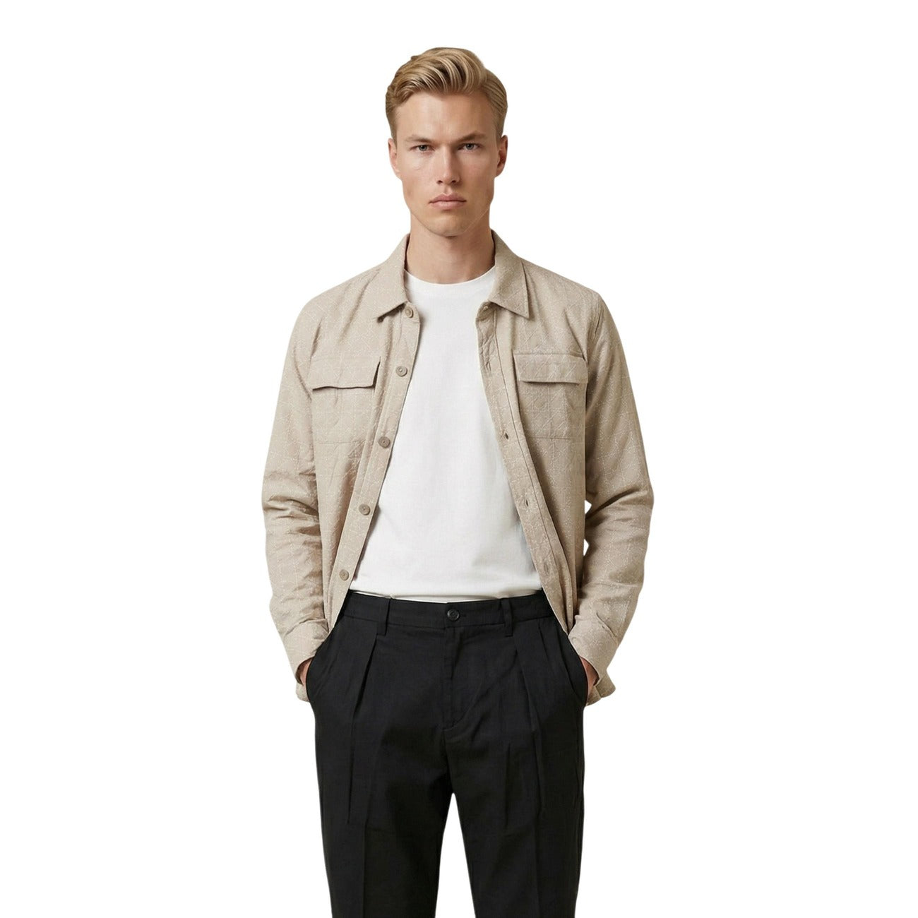 Gianni Lupo Men's Geometric Shirt – Beige
