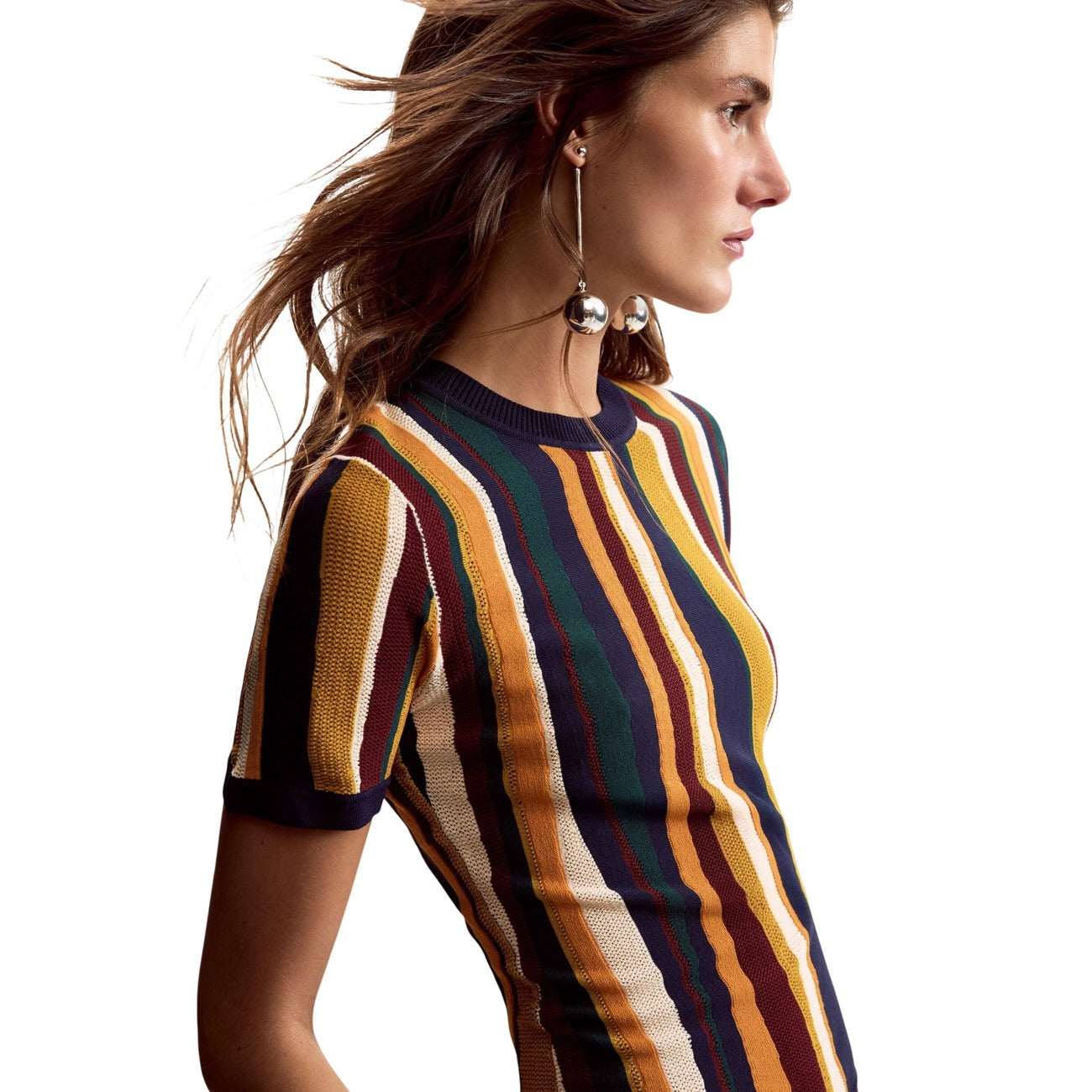 T-shirt femme Desigual rayé en viscose – Moutarde
