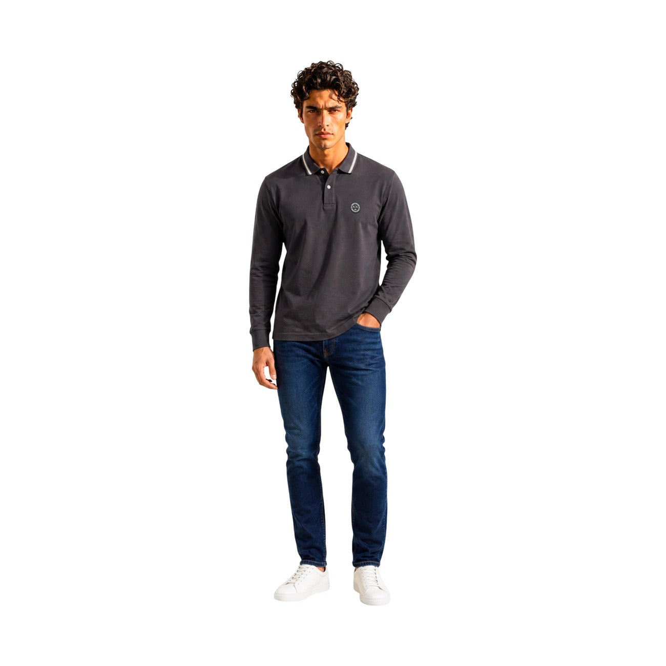 Men's Black Long-Sleeved Polo Shirt Armani Exchange