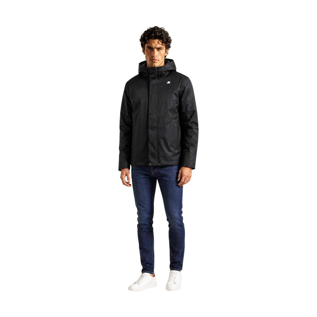 Men's K-Way hooded jacket with front pockets – Black