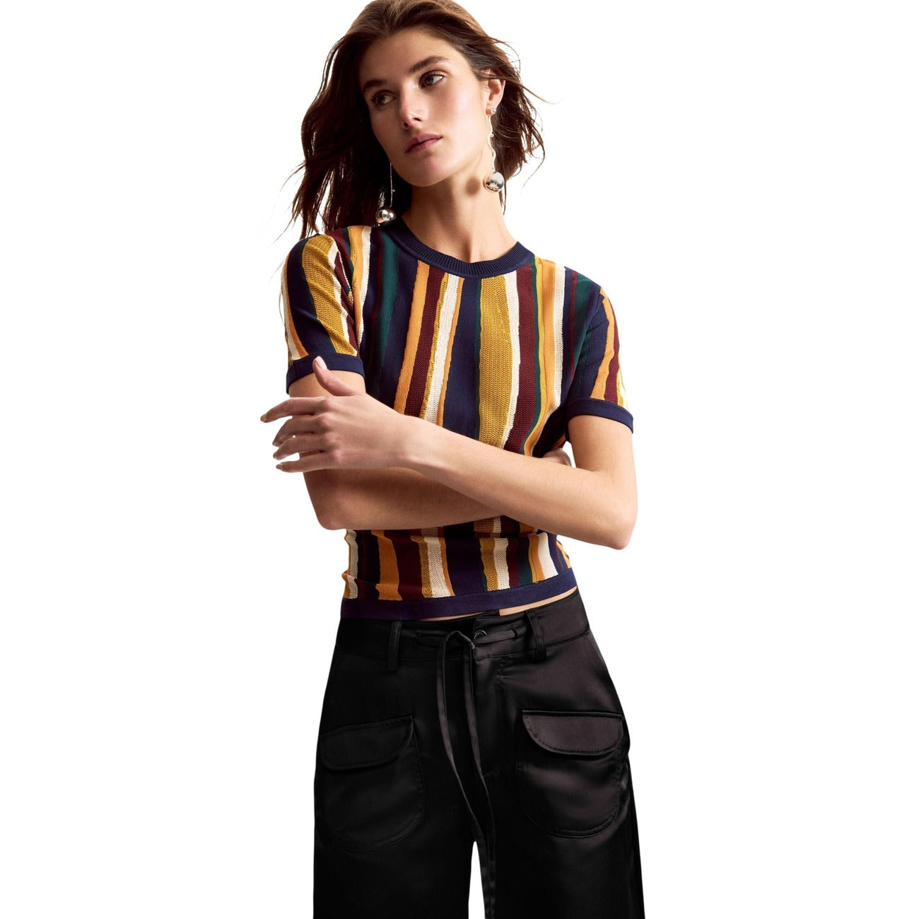 T-shirt femme Desigual rayé en viscose – Moutarde