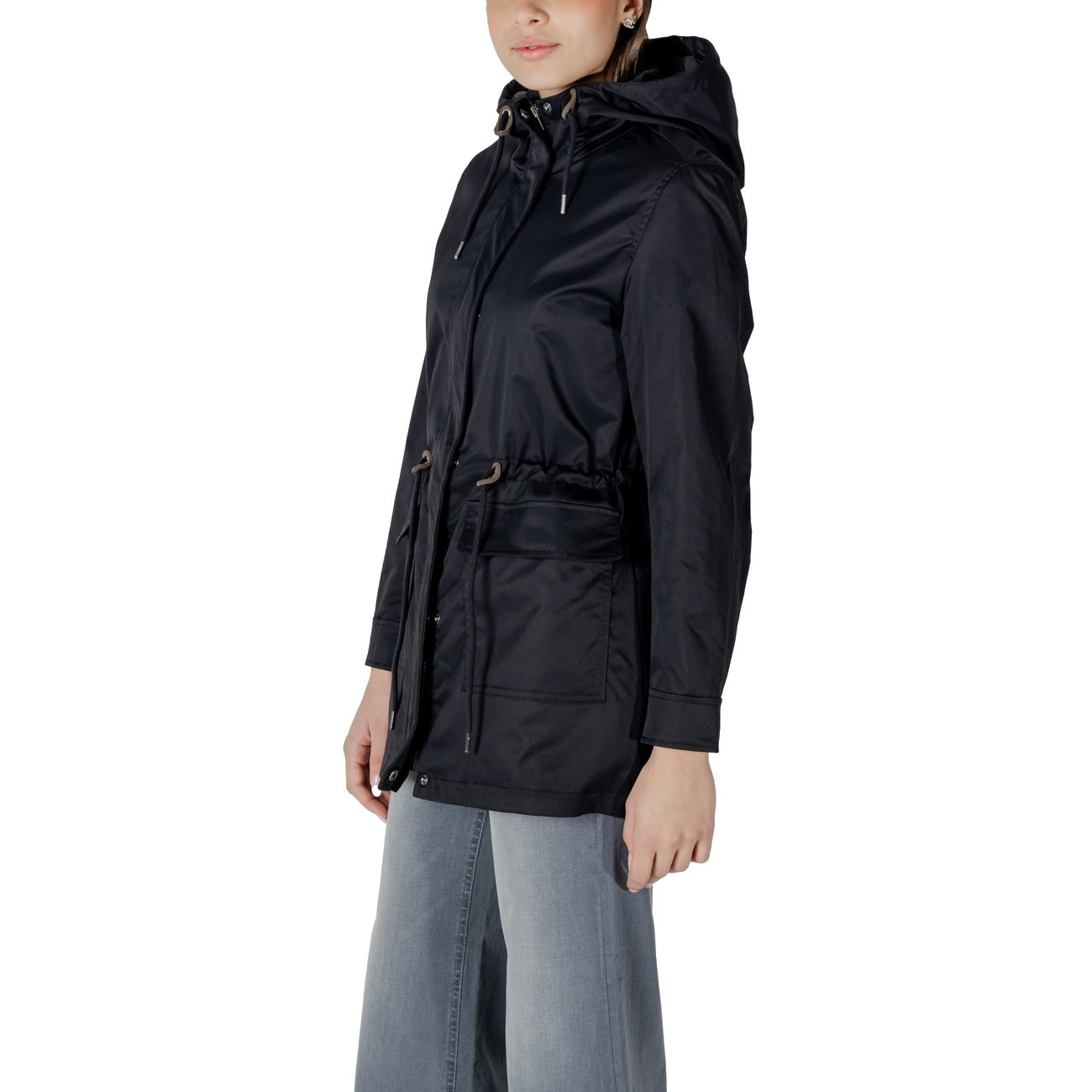 Only women's zip-up jacket with snap fasteners - Black
