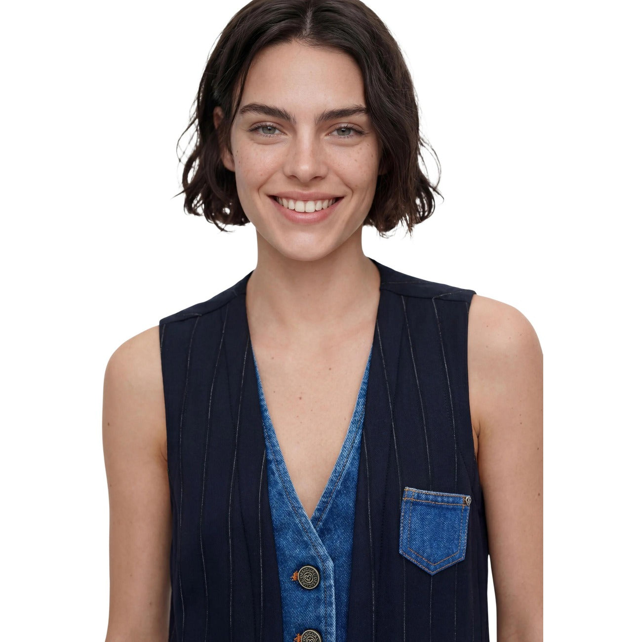 Desigual women's button-down cardigan with fine stripes – Blue