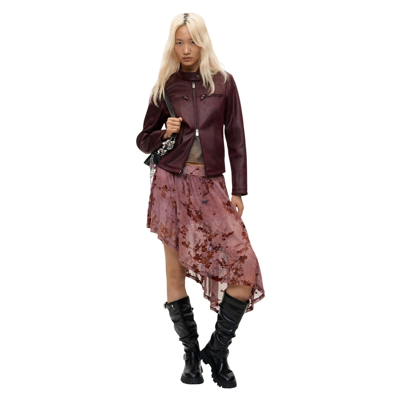 Veste Biker Desigual Femme – Bordeaux/Marron/Noir