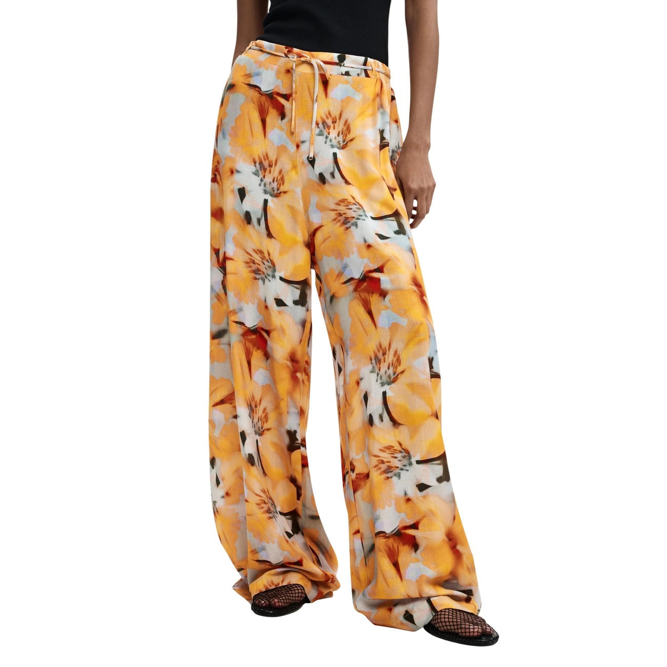 Pantalon femme Desigual floral en viscose – Orange