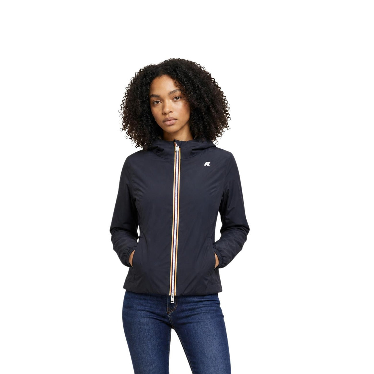 Women's K-Way Hooded Jacket with Front Pockets – Black