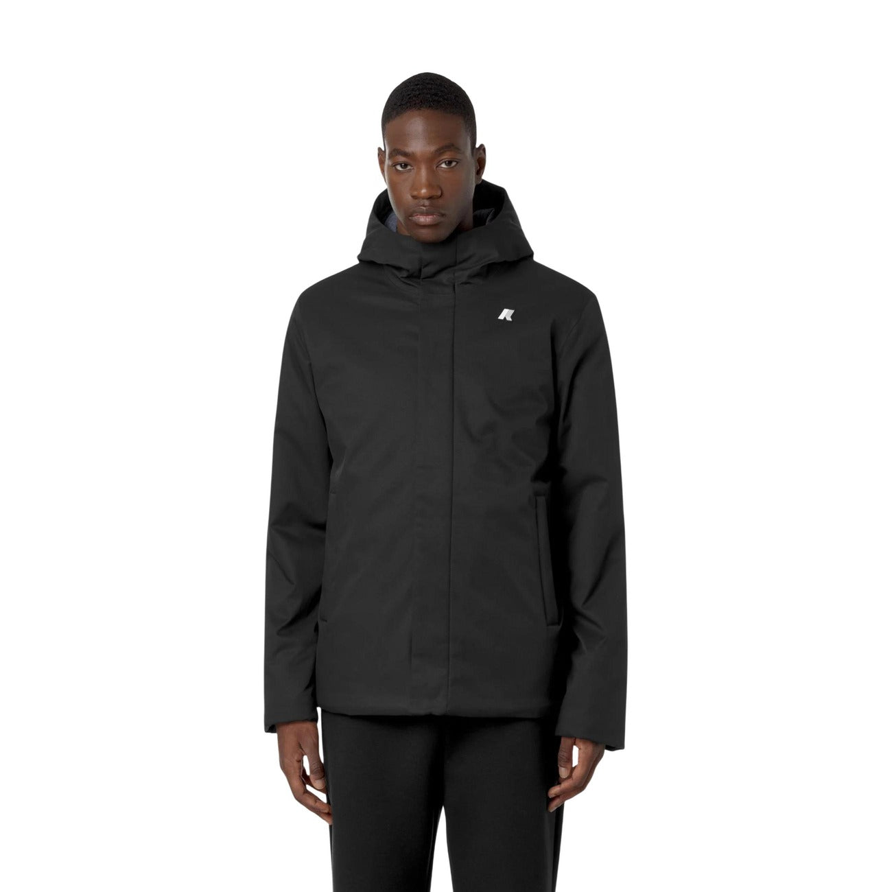 Men's K-Way hooded jacket with front pockets – Black