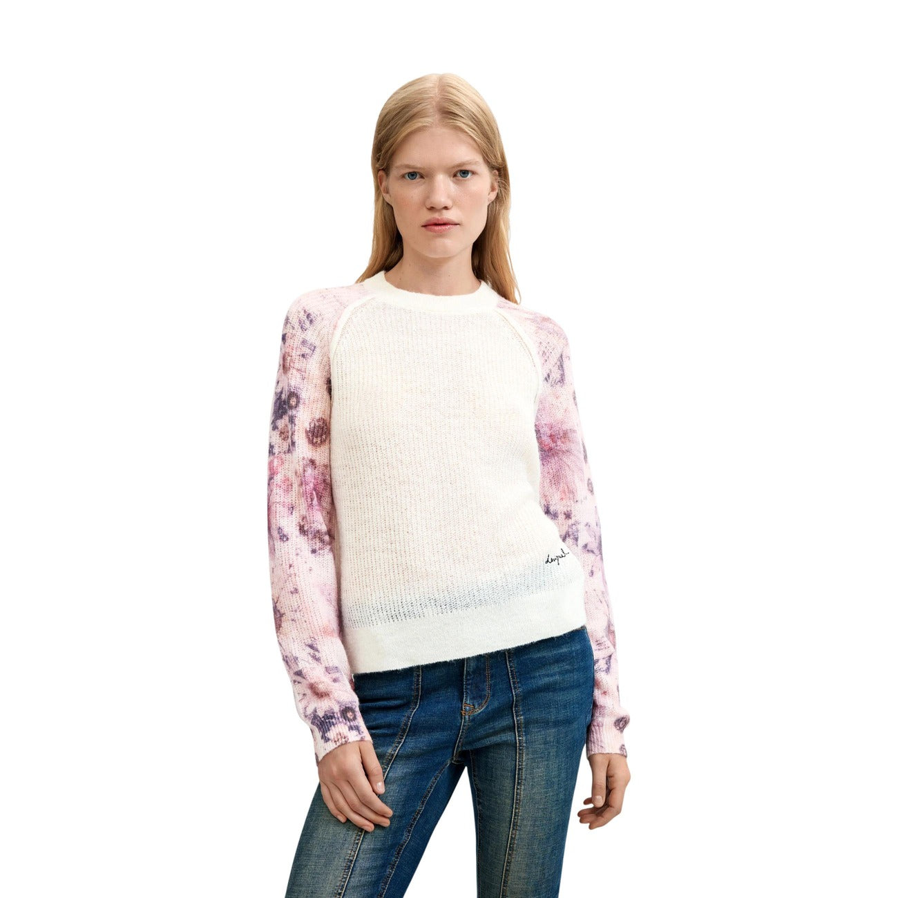 Women's Desigual Floral Sweater with Wool – White