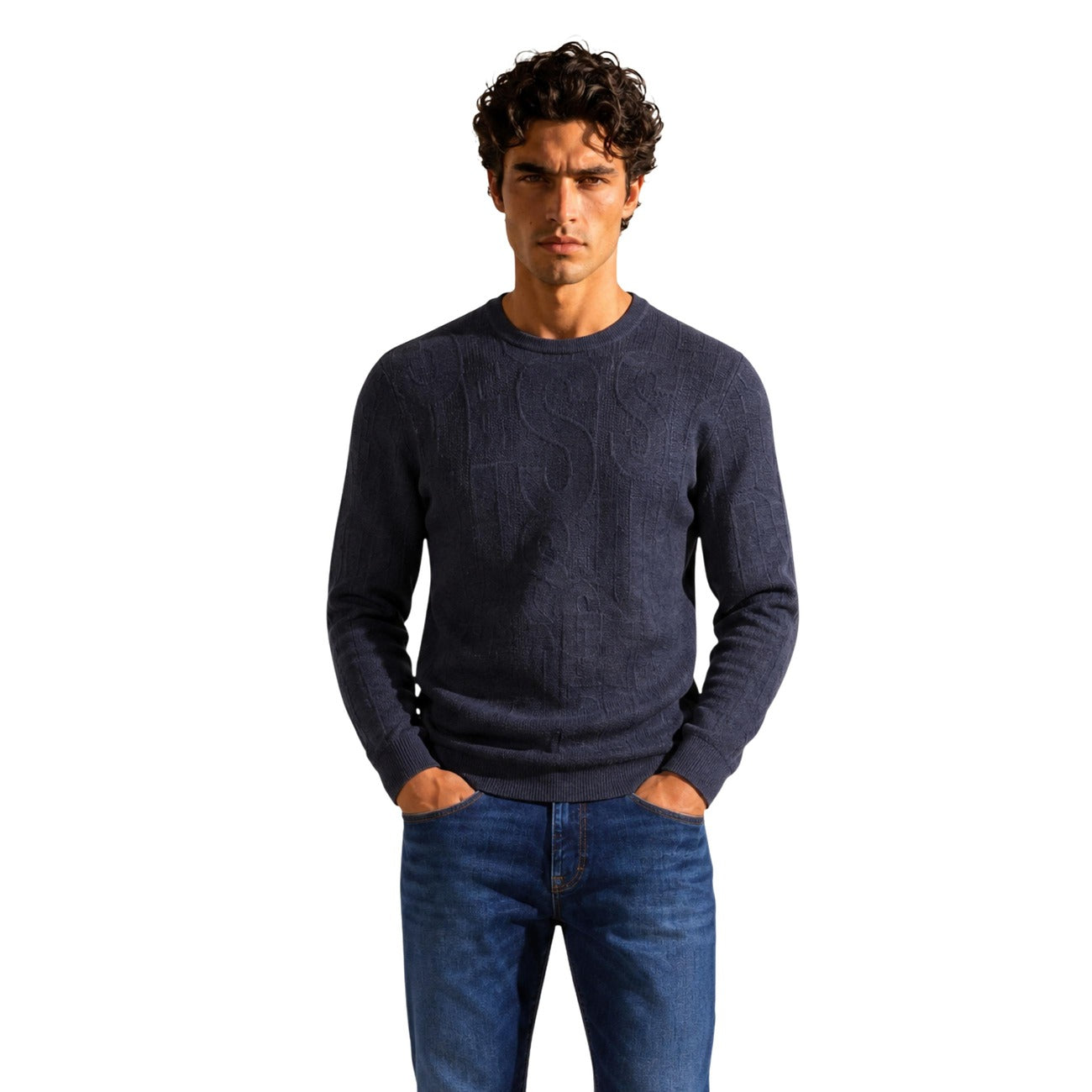 Guess Men's NESTOR CN ALLOVER LO Sweater – White