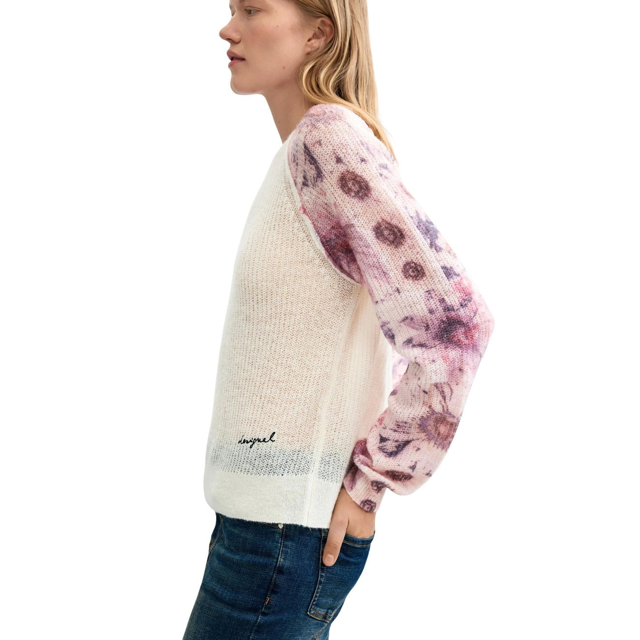 Women's Desigual Floral Sweater with Wool – White