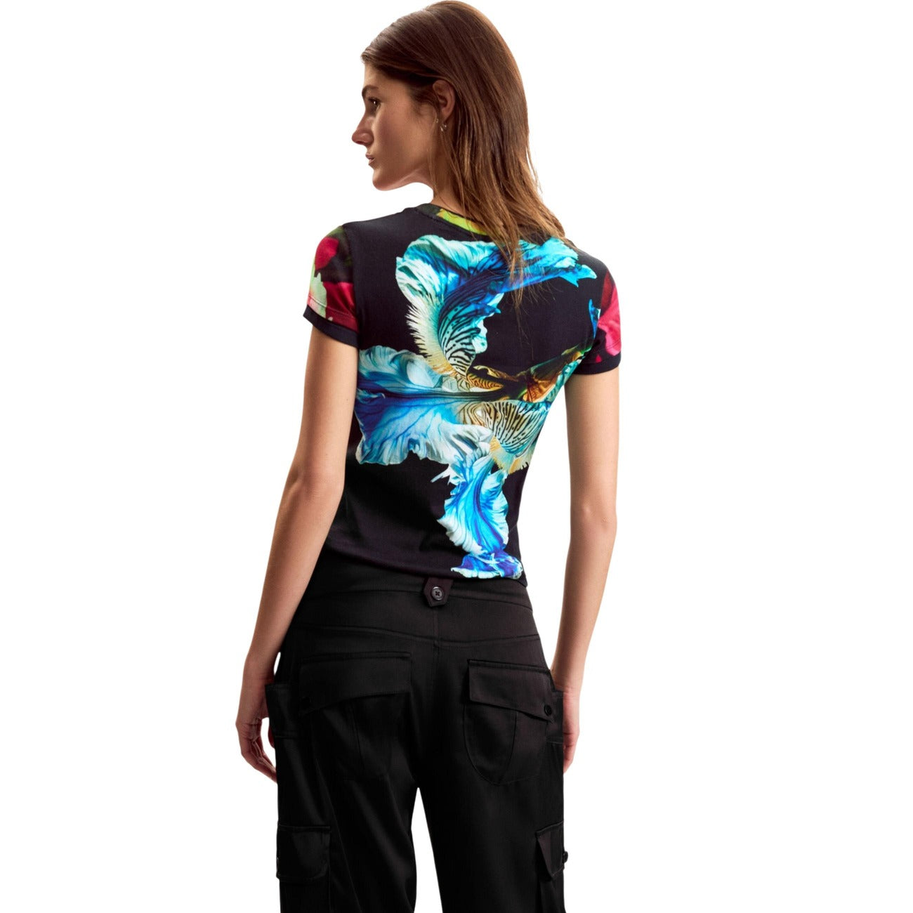 T-shirt femme Desigual floral en coton – Bleu