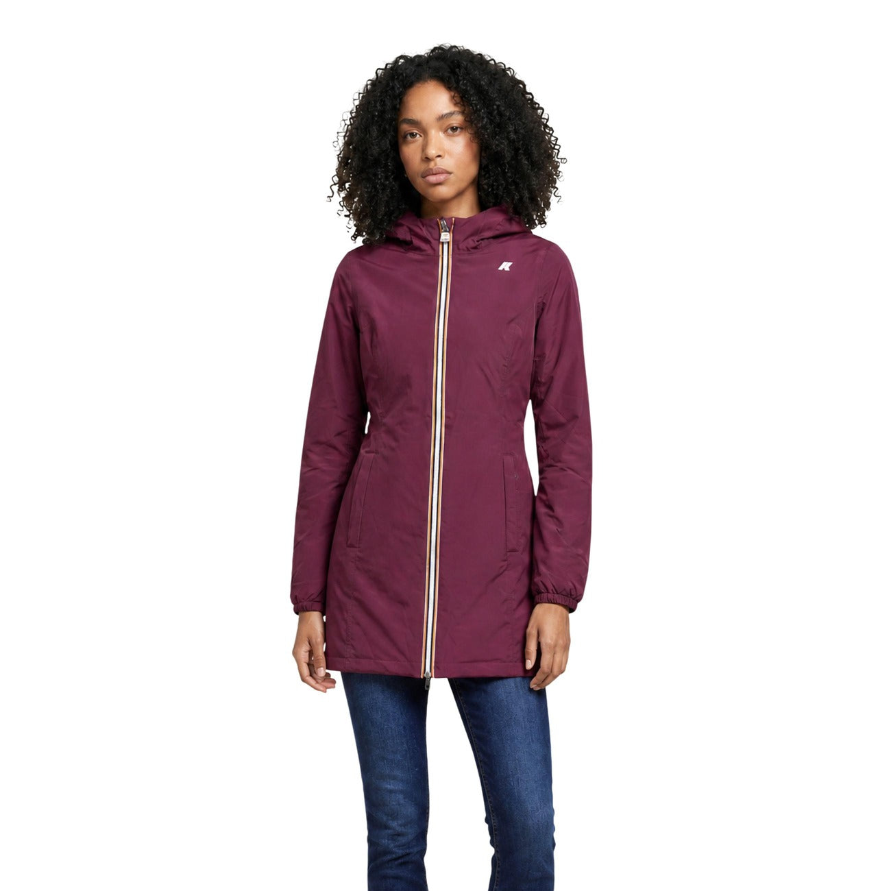 Women's K-Way Hooded Jacket – Black and Burgundy