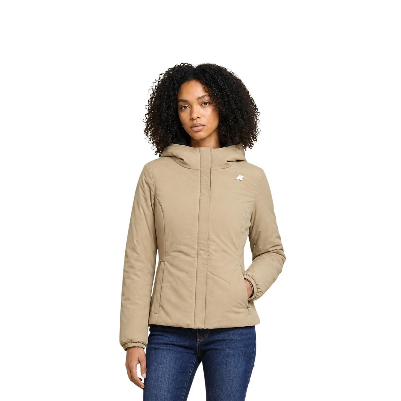 Women's K-Way Hooded Jacket with Front Pockets – Black