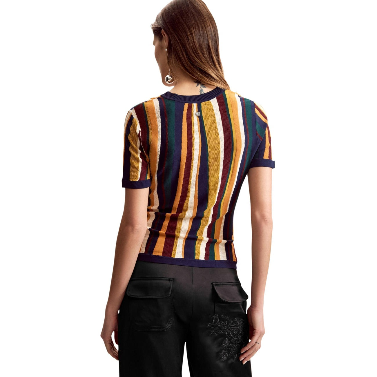 T-shirt femme Desigual rayé en viscose – Moutarde