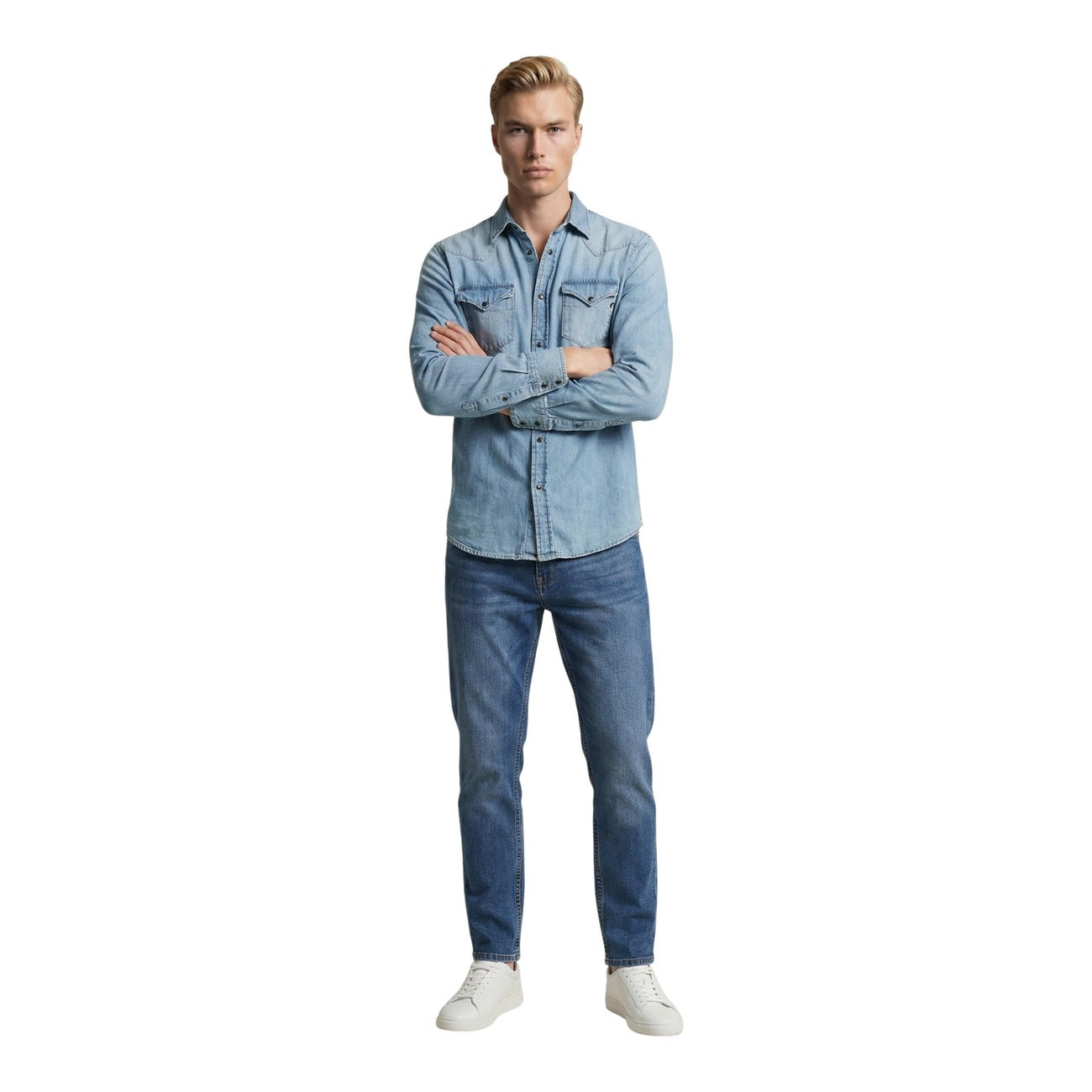 Men's Replay cotton shirt – Azure blue