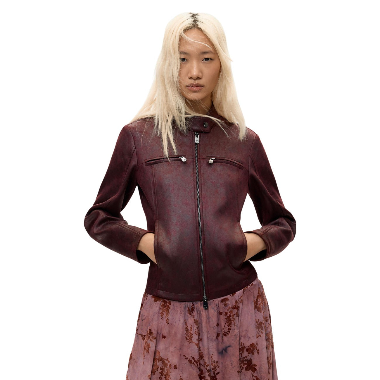 Veste Biker Desigual Femme – Bordeaux/Marron/Noir