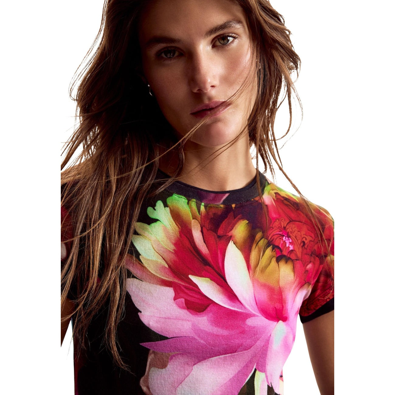 T-shirt femme Desigual floral en coton – Bleu