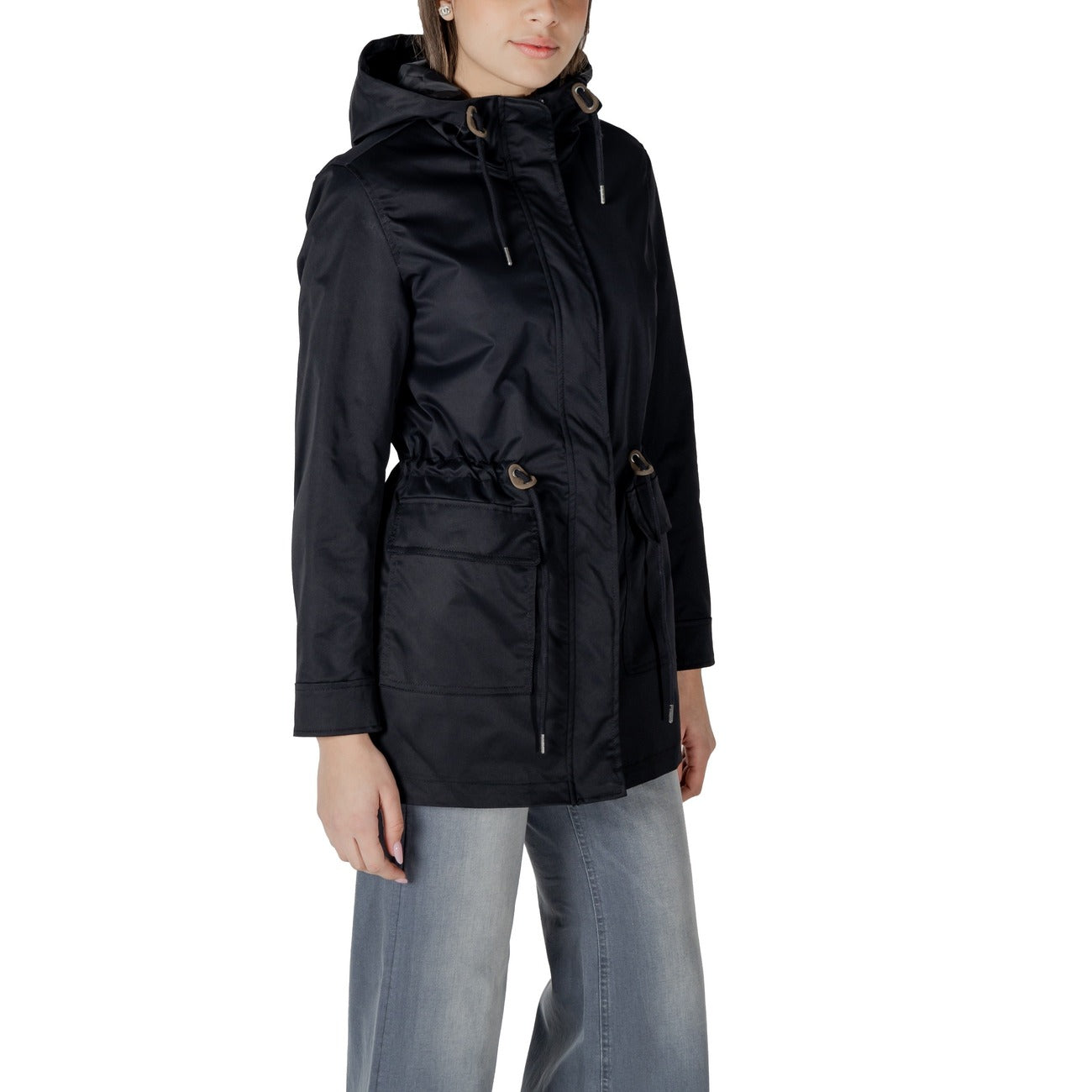 Only women's zip-up jacket with snap fasteners - Black