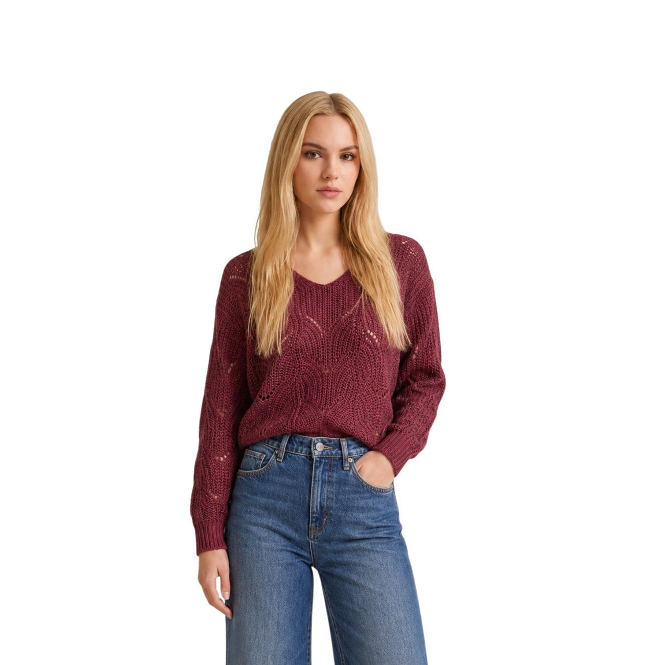Women's Jumper Jacqueline de Yong – Beige, Burgundy, and Blue