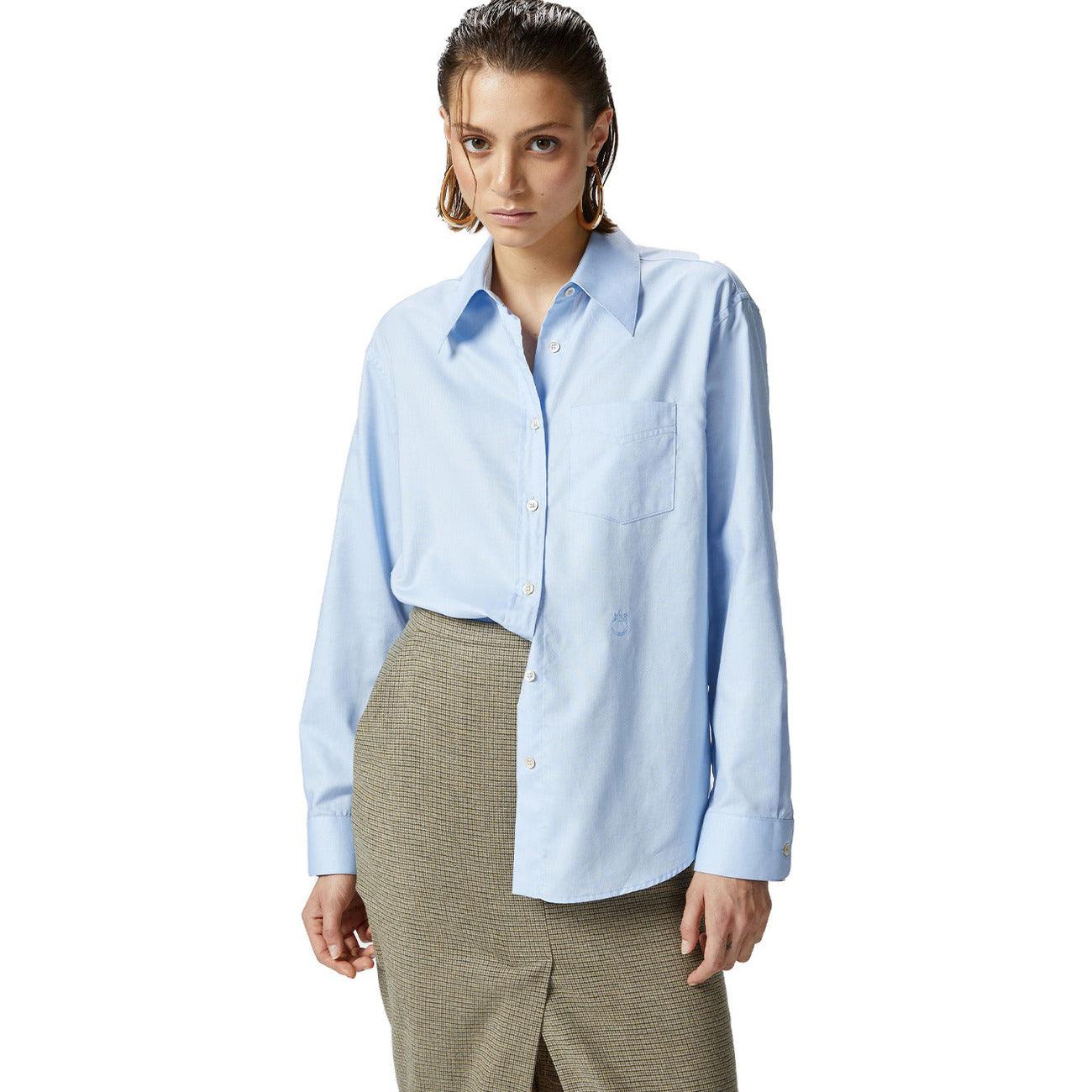 Pinko women's azure blue cotton shirt