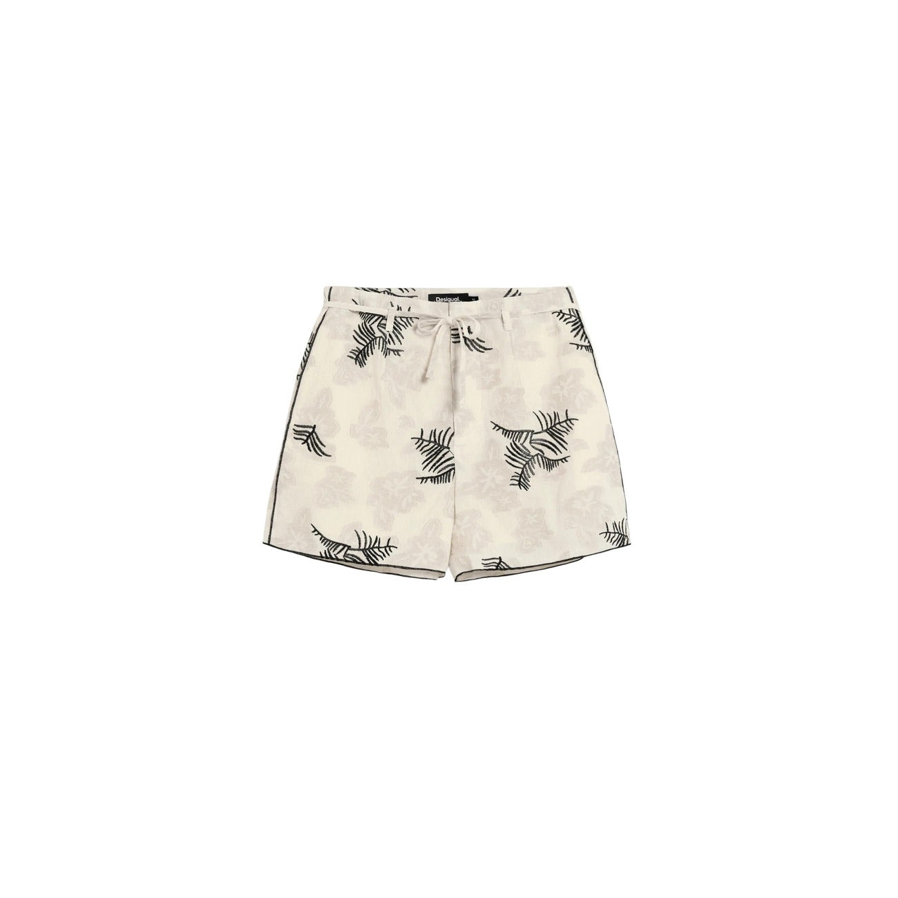 Short femme Desigual imprimé en coton et lin – Beige