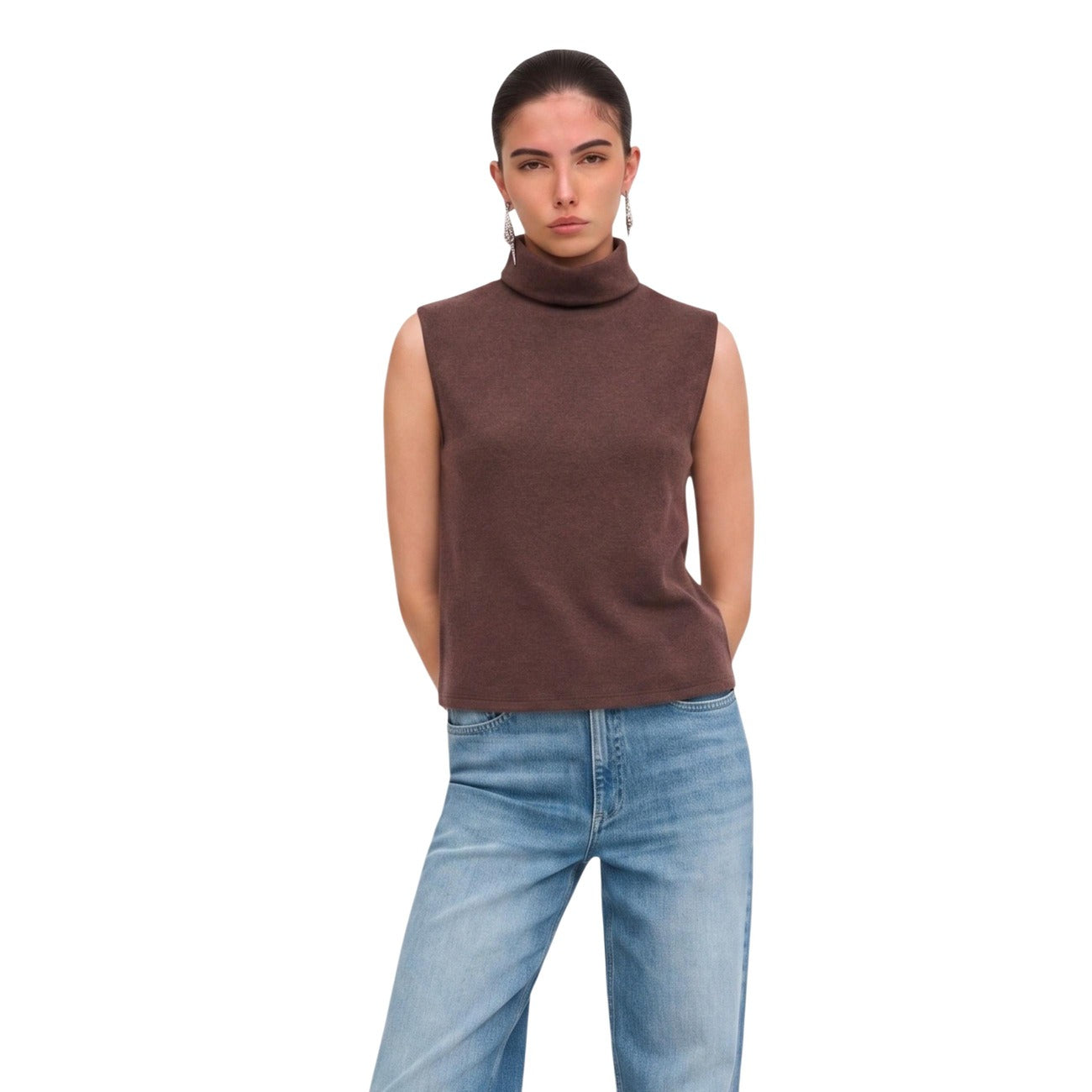 Jacqueline de Yong women's brown sleeveless jumper