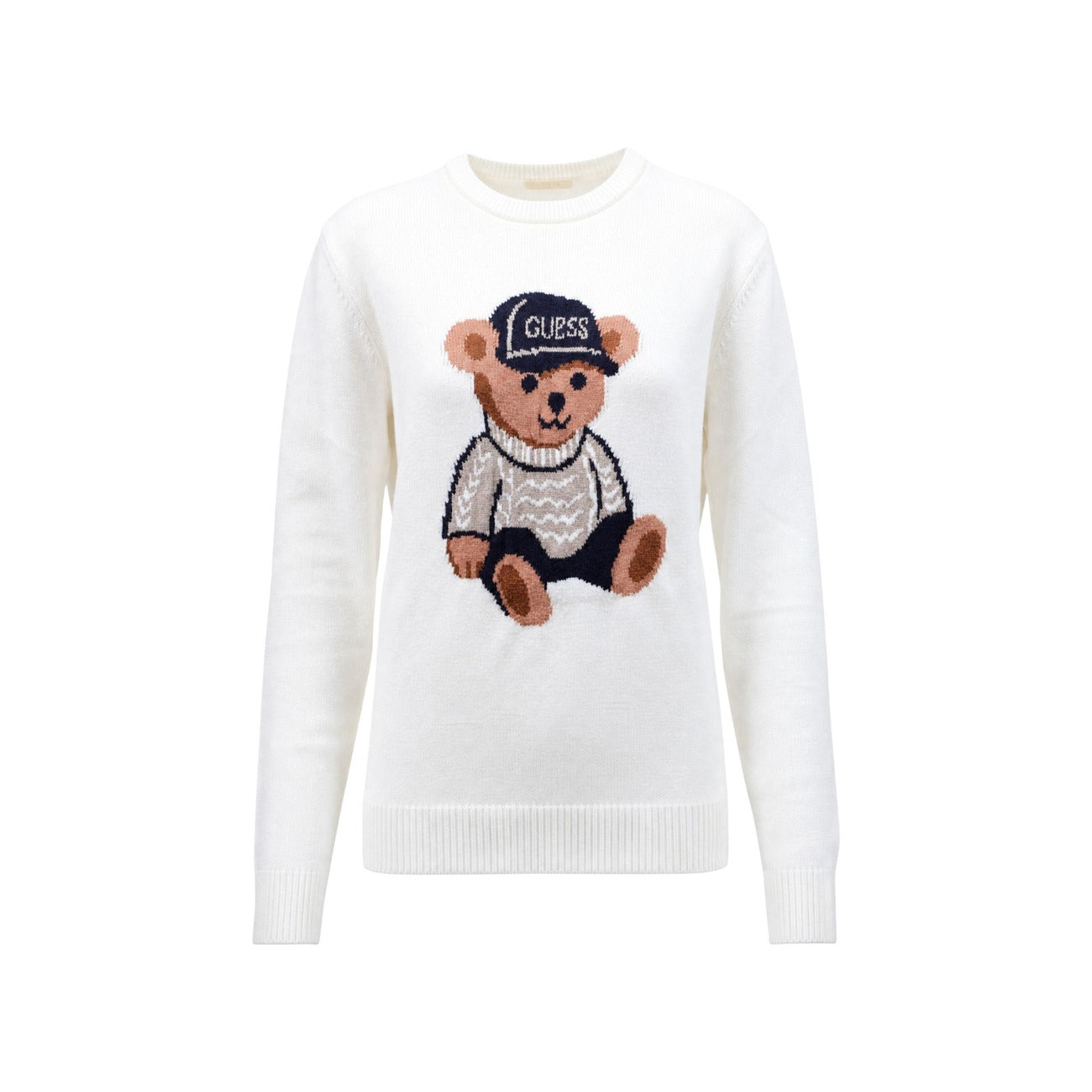 Guess Women's LS CN ALICIA BEAR SW Jumper – White