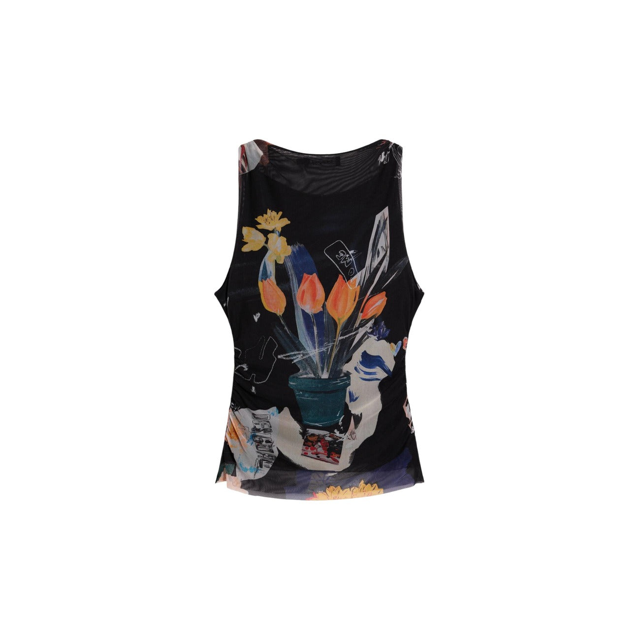 Top femme Desigual floral sans manches – Noir