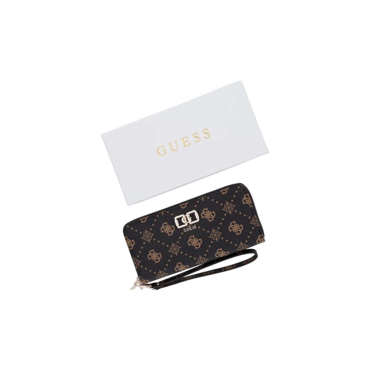 Portefeuille zippé femme Guess Emelie Logo – Marron