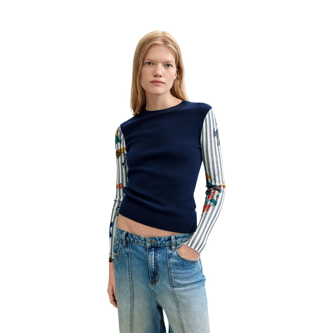 Women's floral Desigual sweater with wool – Blue