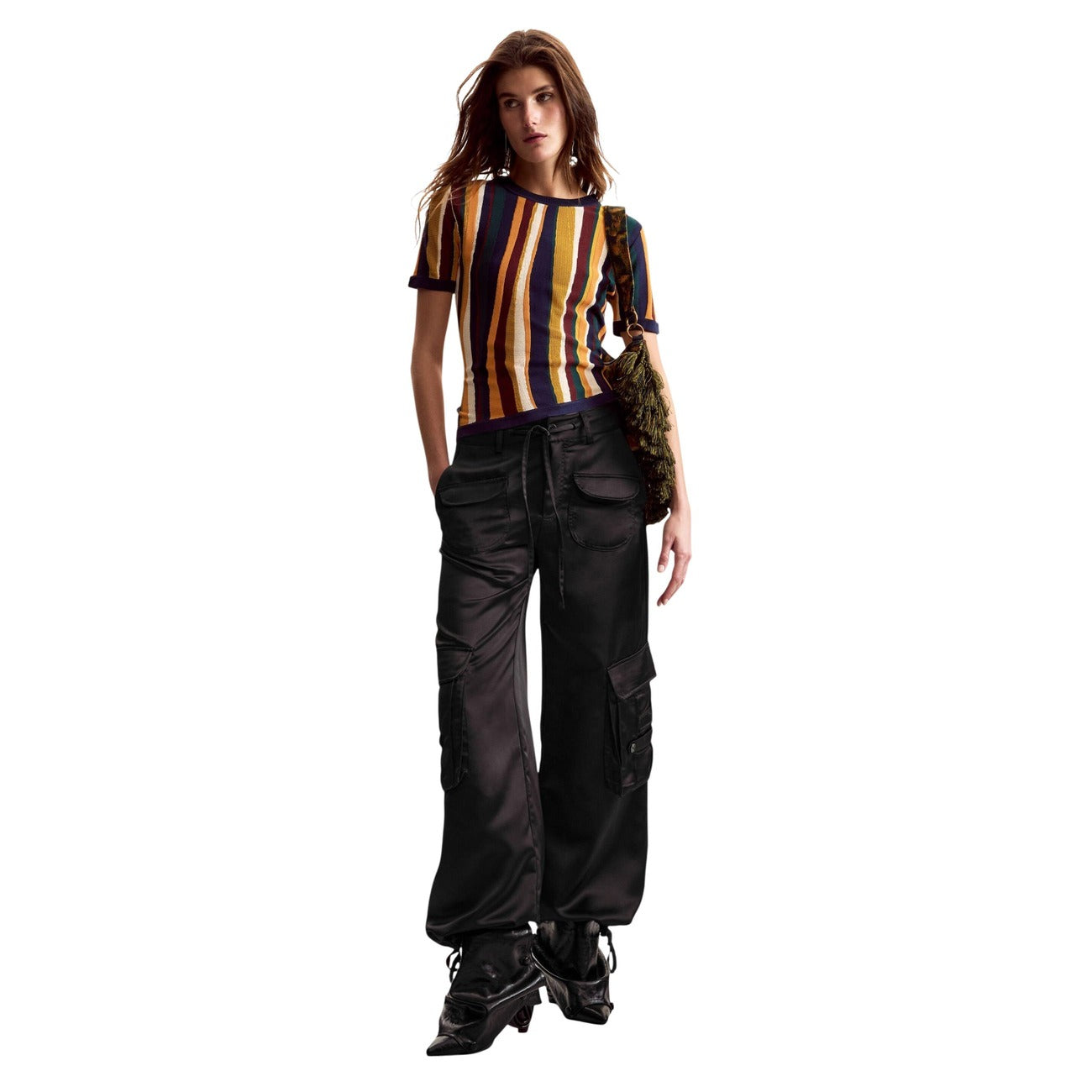 T-shirt femme Desigual rayé en viscose – Moutarde
