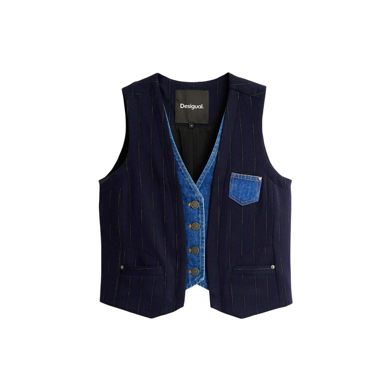 Desigual women's button-down cardigan with fine stripes – Blue
