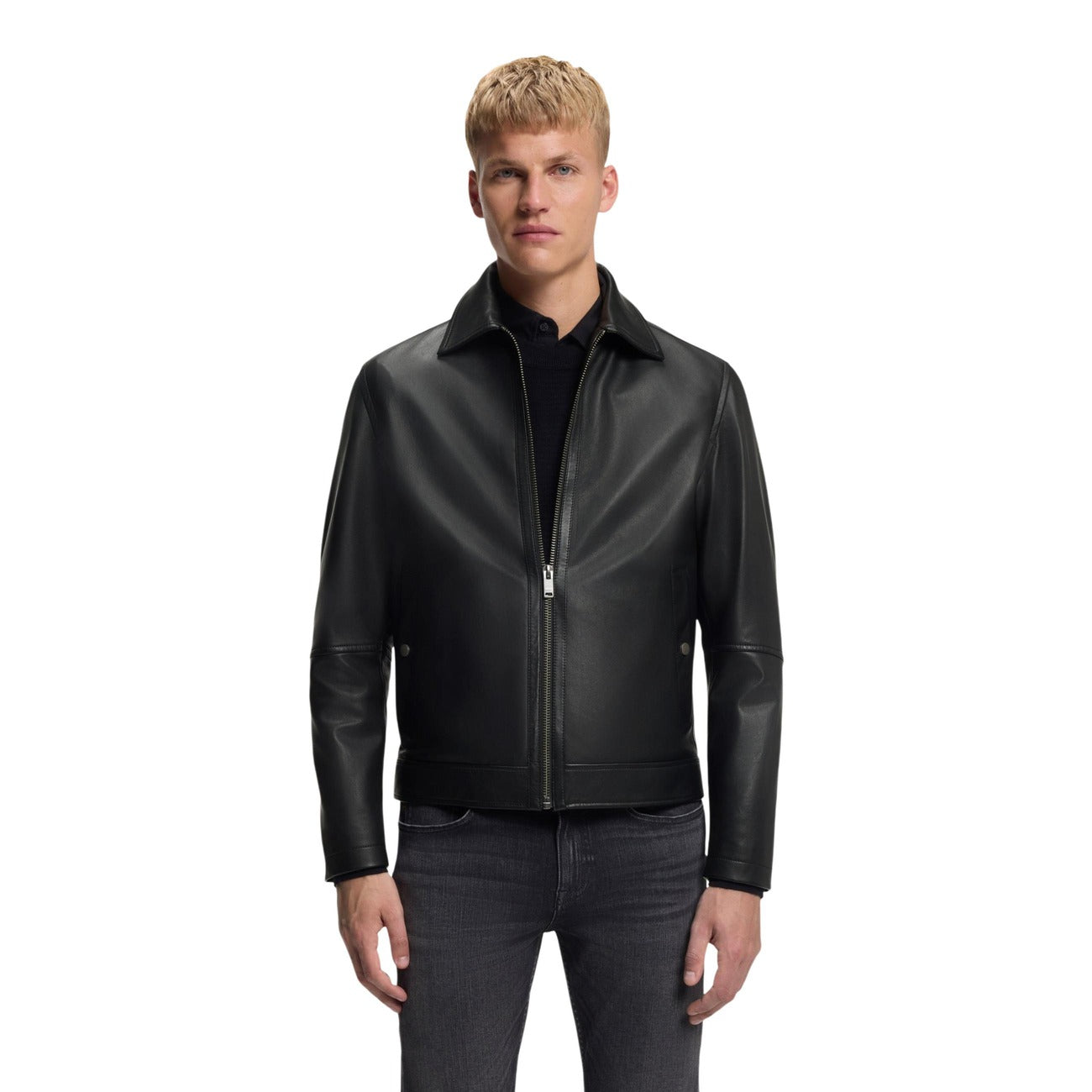 Men's Boss leather jacket – Black