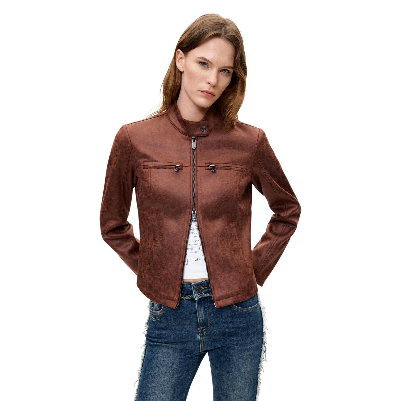 Veste Biker Desigual Femme – Bordeaux/Marron/Noir